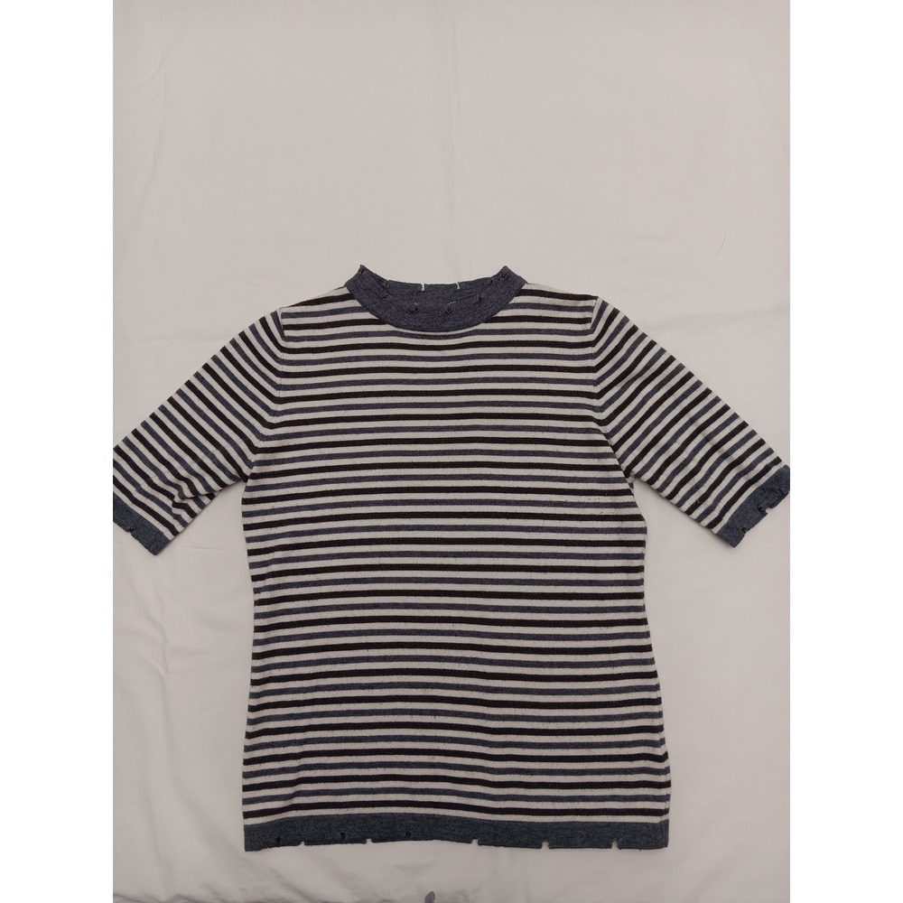 POL Striped Mock Neck Short Sleeve Sweater Top Women's Size‎ M